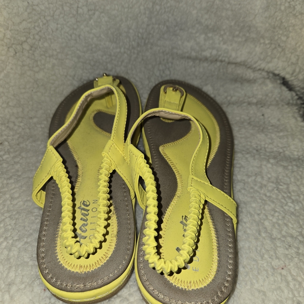 Women's Bright Yellow T-Strap Sandals - Picture 3 of 6